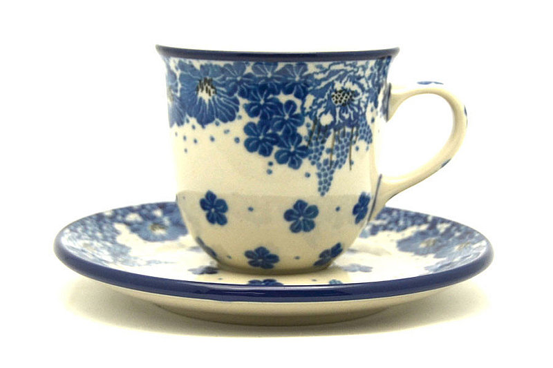 Polish Pottery 6 oz. Cup & Saucer - Blue Bayou