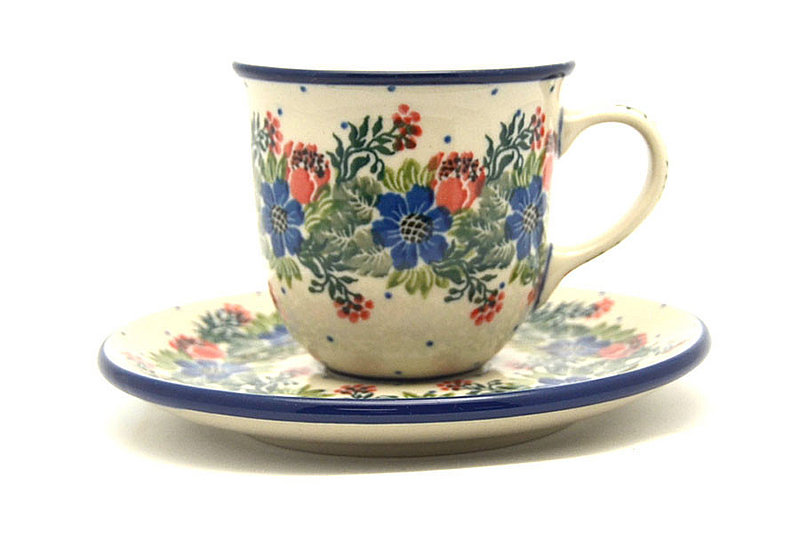 Ceramika Artystyczna Polish Pottery 6 oz. Cup & Saucer - Garden Party 775-1535a (Ceramika Artystyczna)