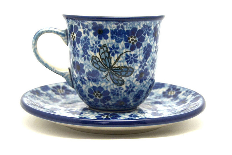 Ceramika Artystyczna Polish Pottery 6 oz. Cup & Saucer - Hidden Dragonfly 775-1443a (Ceramika Artystyczna)