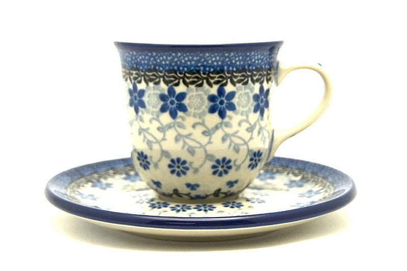 Polish Pottery 6 oz. Cup & Saucer - Silver Lace
