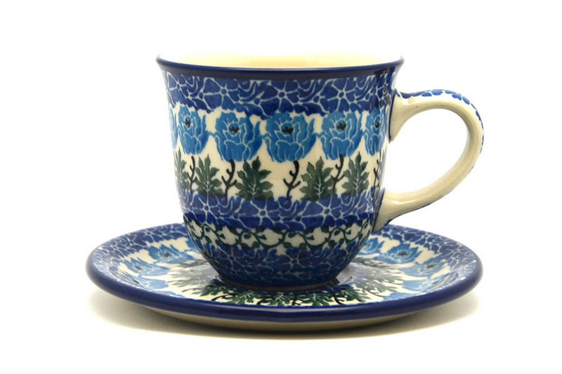 Ceramika Artystyczna Polish Pottery 8 oz. Cup & Saucer - Antique Rose B66-1390a (Ceramika Artystyczna)