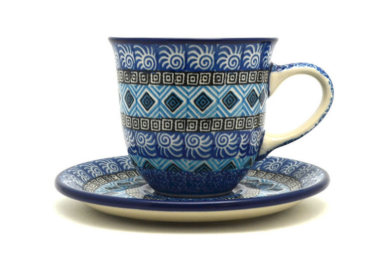 Polish Pottery 8 oz. Cup & Saucer - Aztec Sky