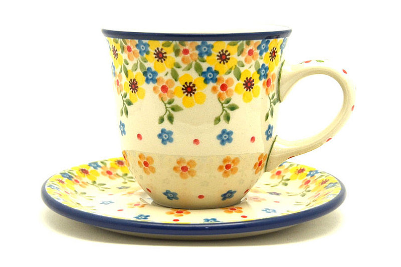 Ceramika Artystyczna Polish Pottery 8 oz. Cup & Saucer - Buttercup B66-2225a (Ceramika Artystyczna)