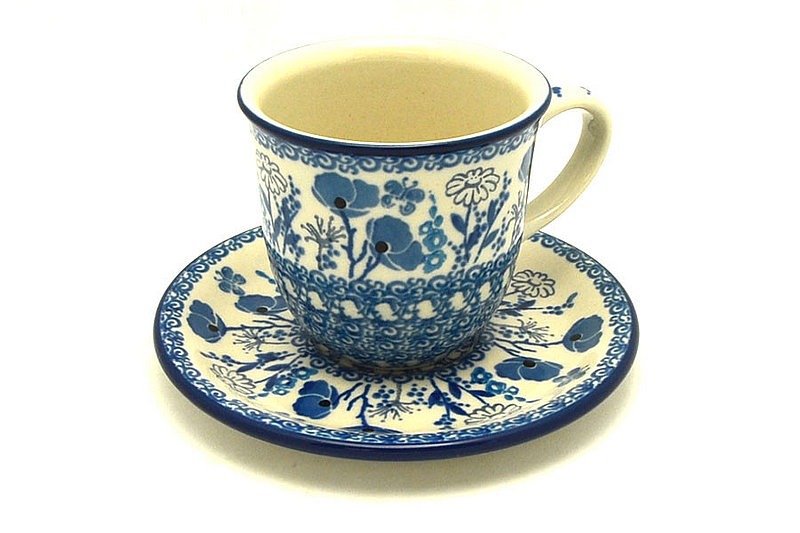 Ceramika Artystyczna Polish Pottery 8 oz. Cup & Saucer - Evening Poppies B66-2902a (Ceramika Artystyczna)