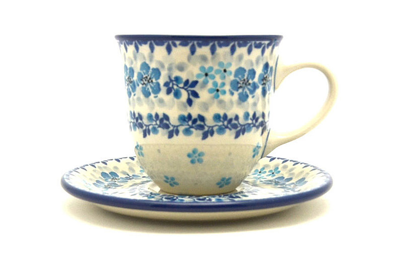 Ceramika Artystyczna Polish Pottery 8 oz. Cup & Saucer - Flax Flower B66-2642a (Ceramika Artystyczna)