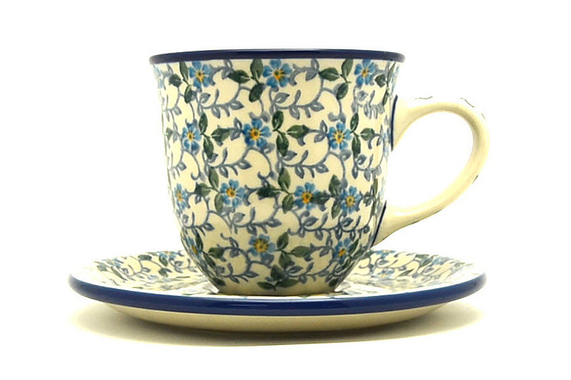 Polish Pottery 8 oz. Cup & Saucer - Forget-Me-Knot