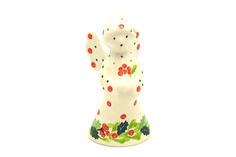 Ceramika Artystyczna Polish Pottery Angel Figurine - Small - Christmas Holly C66-2541a (Ceramika Artystyczna)
