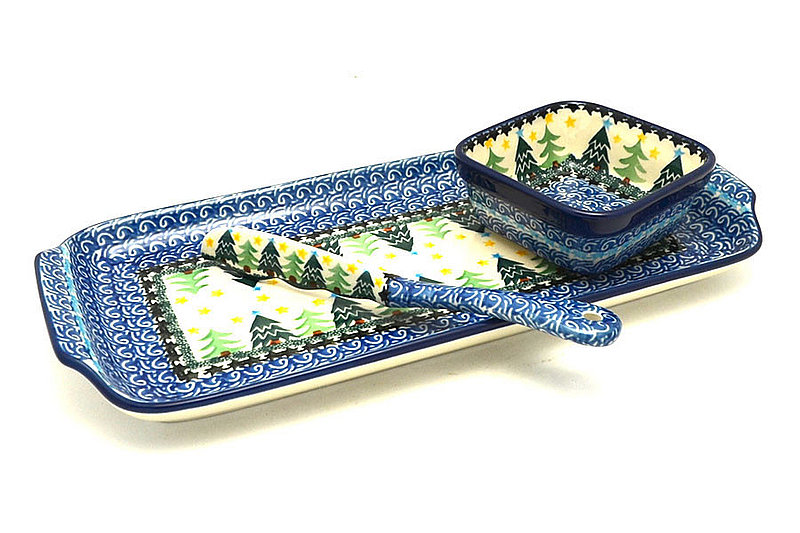 Ceramika Artystyczna Polish Pottery Appetizer Serving Set - Christmas Trees S41-1284a (Ceramika Artystyczna)