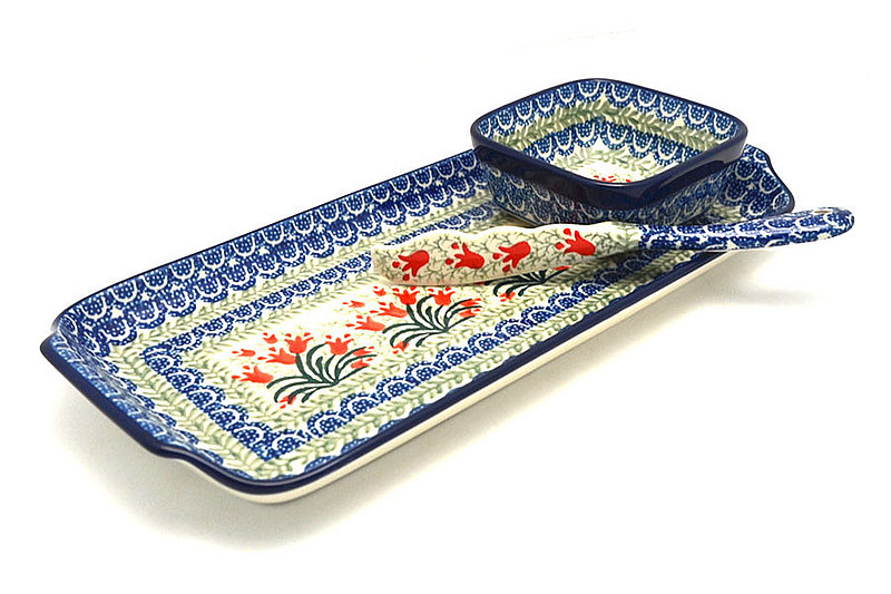 Ceramika Artystyczna Polish Pottery Appetizer Serving Set - Crimson Bells S41-1437a (Ceramika Artystyczna)