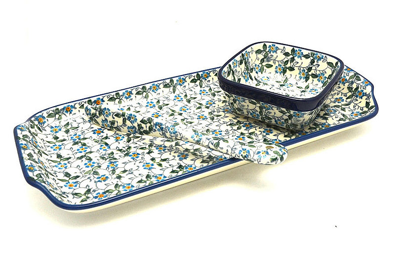 Polish Pottery Appetizer Serving Set - Forget-Me-Knot S41-2089a