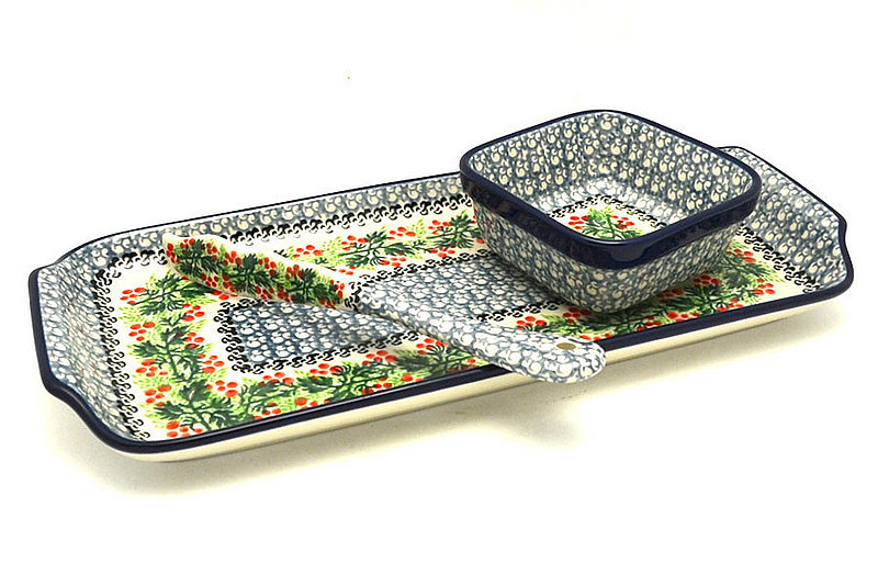 Ceramika Artystyczna Polish Pottery Appetizer Serving Set - Holly Berry S41-1734a (Ceramika Artystyczna)