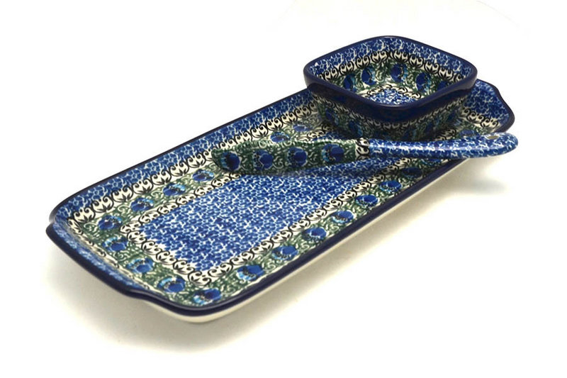 Ceramika Artystyczna Polish Pottery Appetizer Serving Set - Peacock Feather S41-1513a (Ceramika Artystyczna)