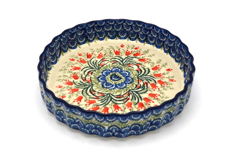 Ceramika Artystyczna Polish Pottery Baker - Fluted Quiche - Small (7") - Crimson Bells 910-1437a (Ceramika Artystyczna)