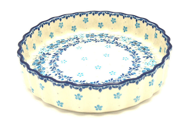 Ceramika Artystyczna Polish Pottery Baker - Fluted Quiche - Small (7") - Flax Flower 910-2642a (Ceramika Artystyczna)
