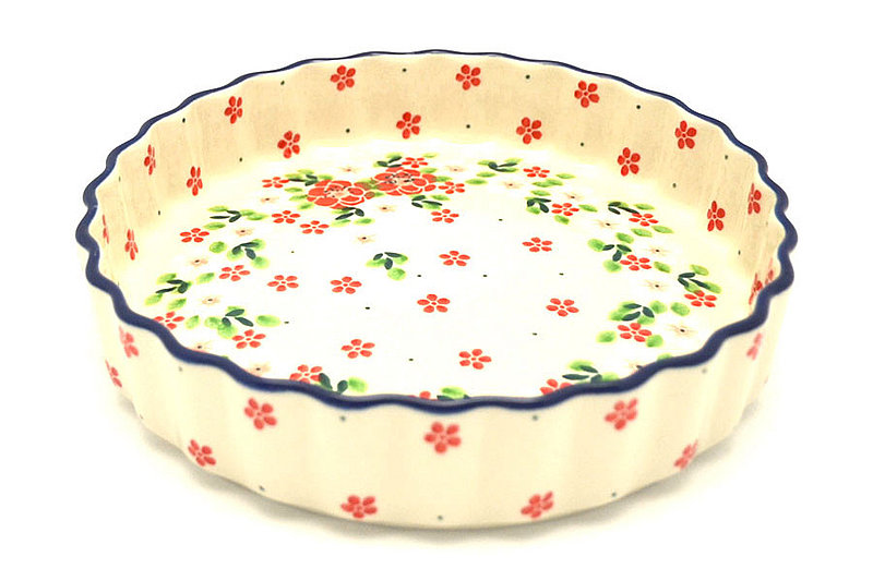 Ceramika Artystyczna Polish Pottery Baker - Fluted Quiche - Small (7") - Ruby Bouquet 910-2352a (Ceramika Artystyczna)