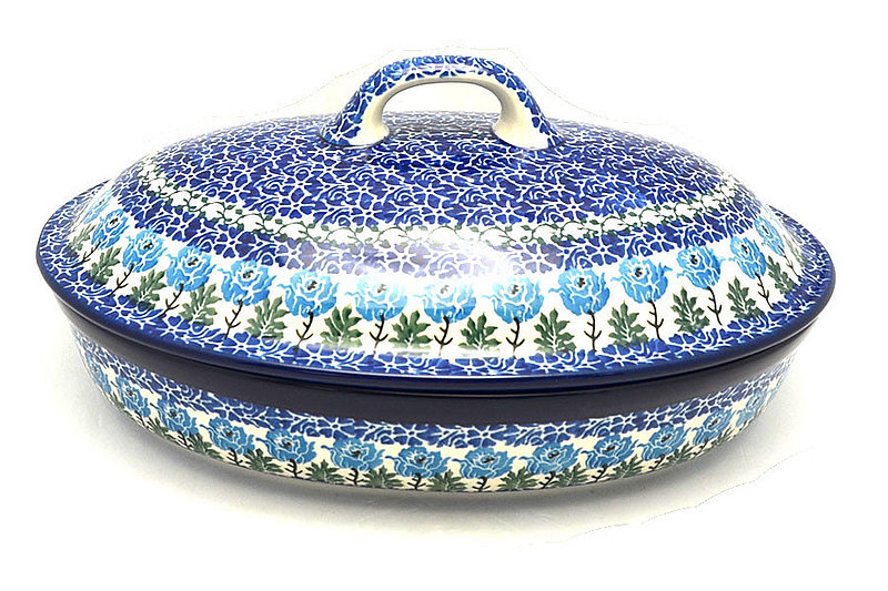 Ceramika Artystyczna Polish Pottery Baker - Oval Covered - Large - Antique Rose A18-1390a (Ceramika Artystyczna)