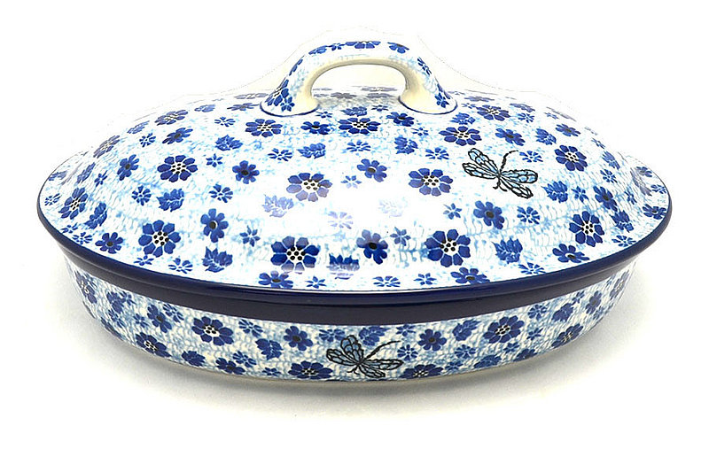 Polish Pottery Baker - Oval Covered - Large - Hidden Dragonfly