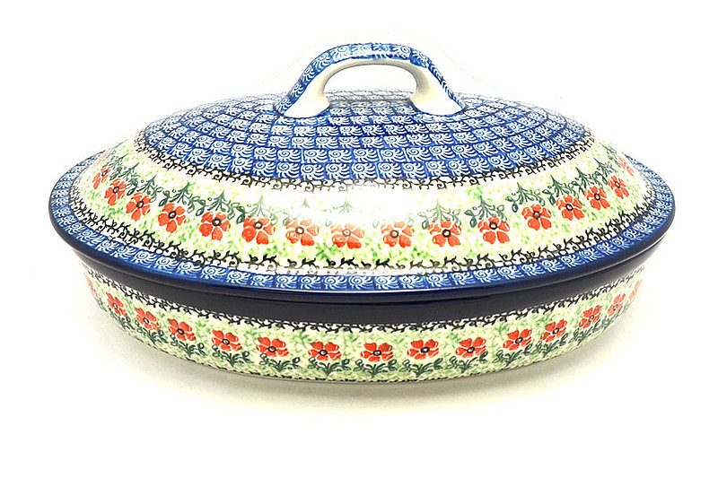 Ceramika Artystyczna Polish Pottery Baker - Oval Covered - Large - Maraschino A18-1916a (Ceramika Artystyczna)