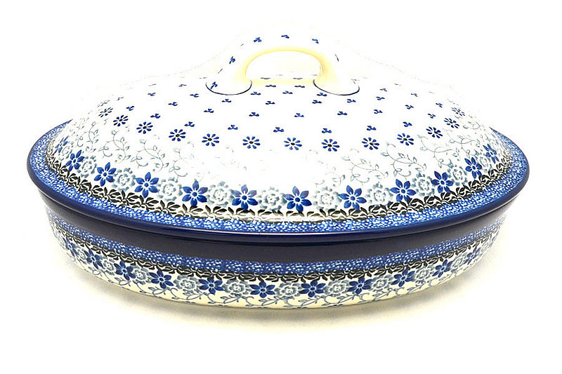 Polish Pottery Baker - Oval Covered - Large - Silver Lace