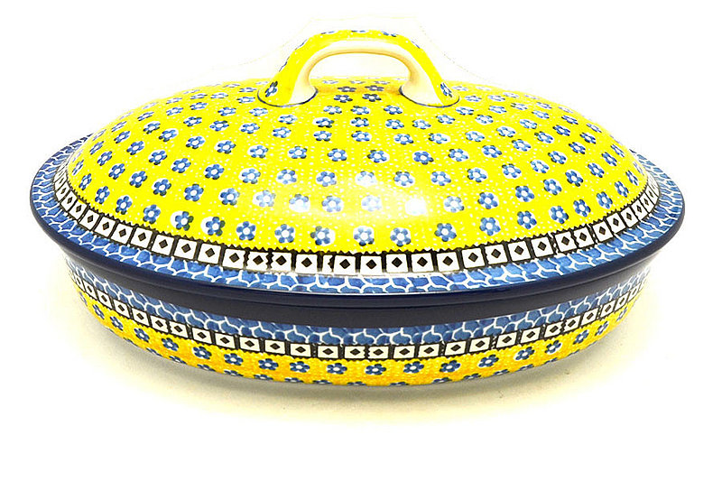 Ceramika Artystyczna Polish Pottery Baker - Oval Covered - Large - Sunburst A18-859a (Ceramika Artystyczna)