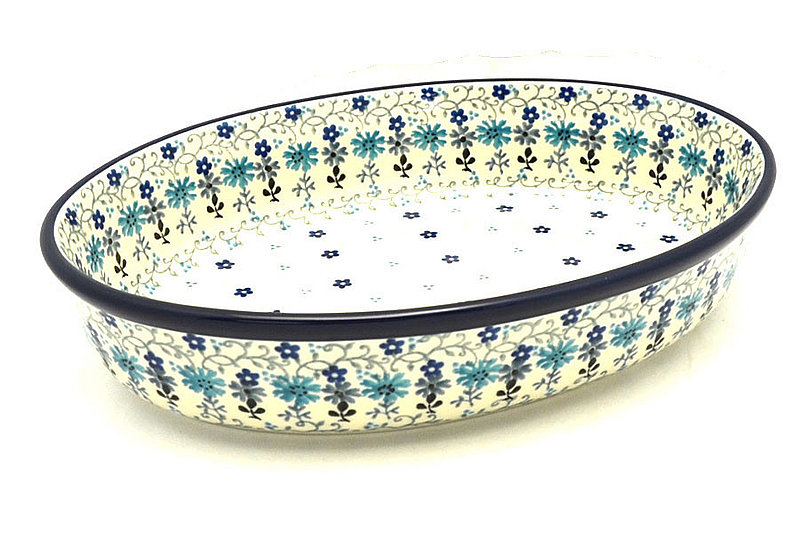 Ceramika Artystyczna Polish Pottery Baker - Oval - Medium - Bachelor Button 298-2641a (Ceramika Artystyczna)