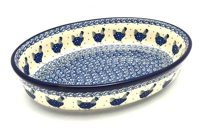 Ceramika Artystyczna Polish Pottery Baker - Oval - Medium - Blue Hen 298-2597a (Ceramika Artystyczna)