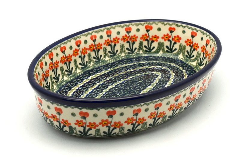 Ceramika Artystyczna Polish Pottery Baker - Oval - Medium - Peach Spring Daisy 298-560a (Ceramika Artystyczna)
