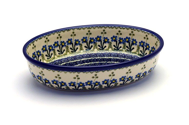 Ceramika Artystyczna Polish Pottery Baker - Oval - Small - Blue Spring Daisy 299-614a (Ceramika Artystyczna)