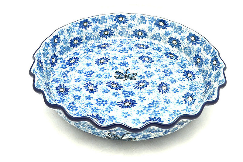 Ceramika Artystyczna Polish Pottery Baker - Pie Dish - Fluted - Blue Dragonfly 636-2999a (Ceramika Artystyczna)