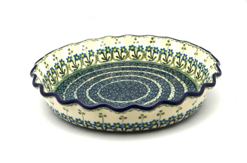 Ceramika Artystyczna Polish Pottery Baker - Pie Dish - Fluted - Blue Spring Daisy 636-614a (Ceramika Artystyczna)