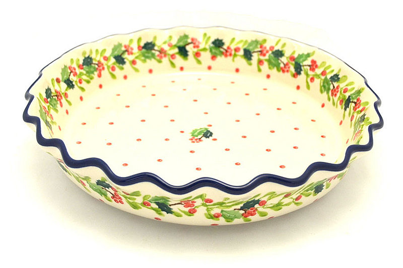 Ceramika Artystyczna Polish Pottery Baker - Pie Dish - Fluted - Christmas Holly 636-2541a (Ceramika Artystyczna)