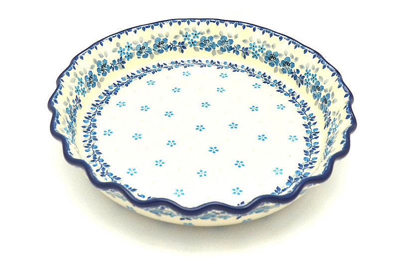 Ceramika Artystyczna Polish Pottery Baker - Pie Dish - Fluted - Flax Flower 636-2642a (Ceramika Artystyczna)