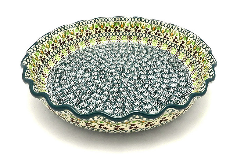 Ceramika Artystyczna Polish Pottery Baker - Pie Dish - Fluted - Mint Chip 636-2195q (Ceramika Artystyczna)