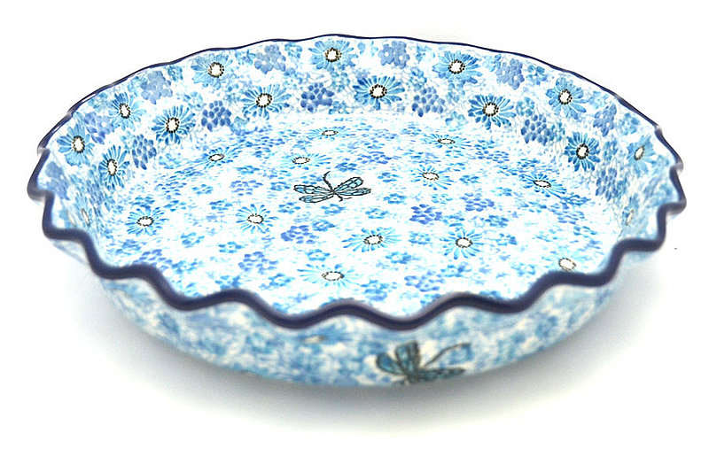 Polish Pottery Baker - Pie Dish - Fluted - Misty Dragonfly