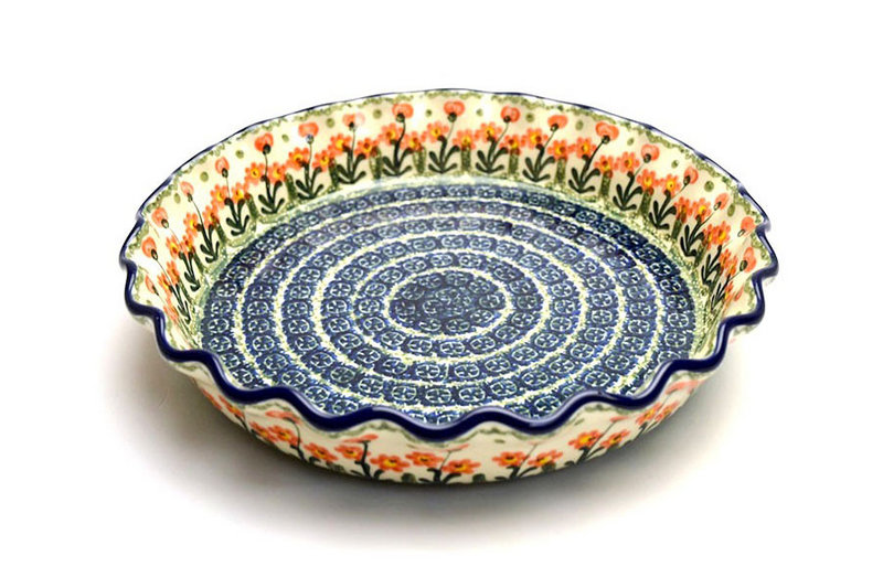 Ceramika Artystyczna Polish Pottery Baker - Pie Dish - Fluted - Peach Spring Daisy 636-560a (Ceramika Artystyczna)