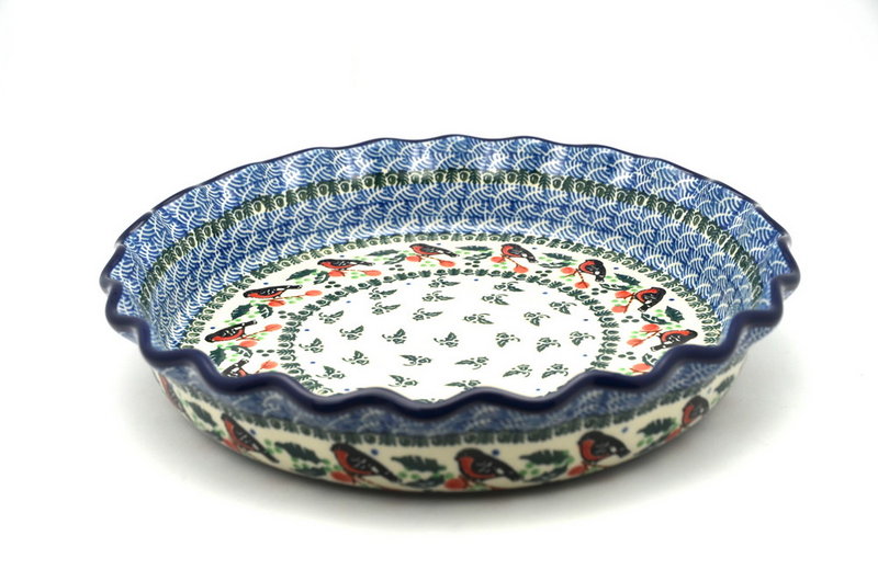 Ceramika Artystyczna Polish Pottery Baker - Pie Dish - Fluted - Red Robin 636-1257a (Ceramika Artystyczna)