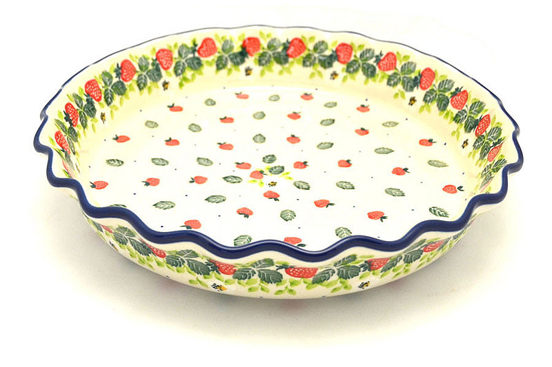 Polish Pottery Baker - Pie Dish - Fluted - Strawberry Field