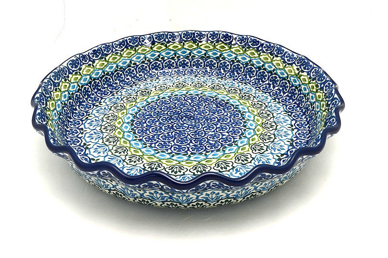 Polish Pottery Baker - Pie Dish - Fluted - Tranquil Tide