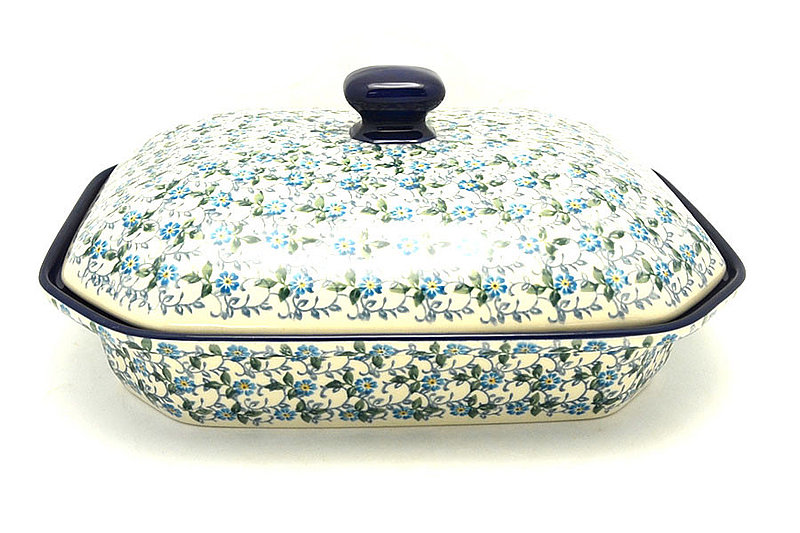 Ceramika Artystyczna Polish Pottery Baker - Rectangular Covered - Forget-Me-Knot 665-2089a (Ceramika Artystyczna)