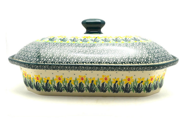 Ceramika Artystyczna Polish Pottery Baker - Rectangular Covered - Large - Daffodil 665-2122q (Ceramika Artystyczna)