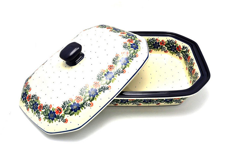 Ceramika Artystyczna Polish Pottery Baker - Rectangular Covered - Large - Garden Party 665-1535a (Ceramika Artystyczna)