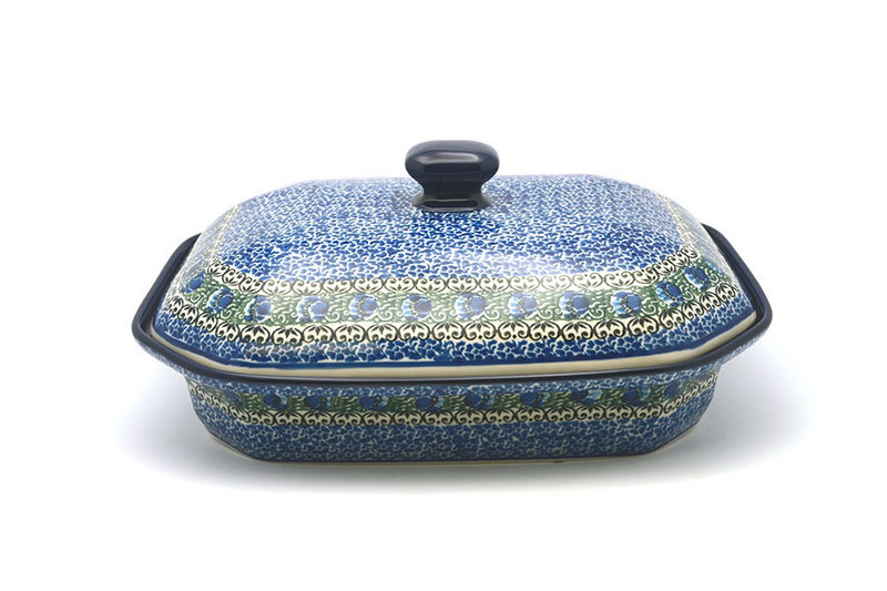Polish Pottery Baker - Rectangular Covered - Large - Peacock Feather