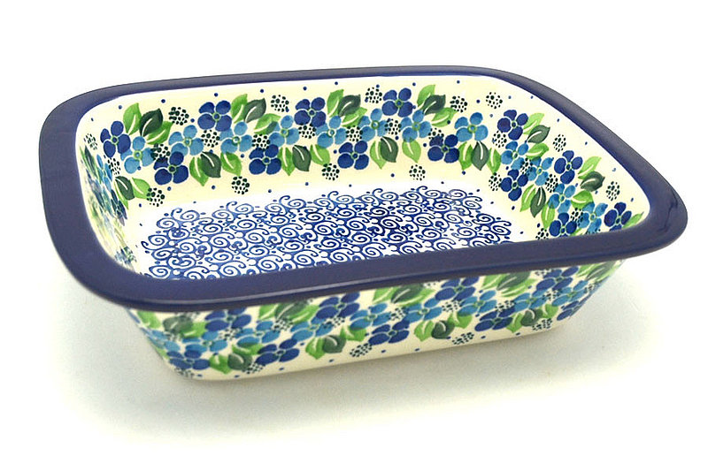 Ceramika Artystyczna Polish Pottery Baker - Rectangular with Grip Lip - Blue Phlox 162-1417a (Ceramika Artystyczna)