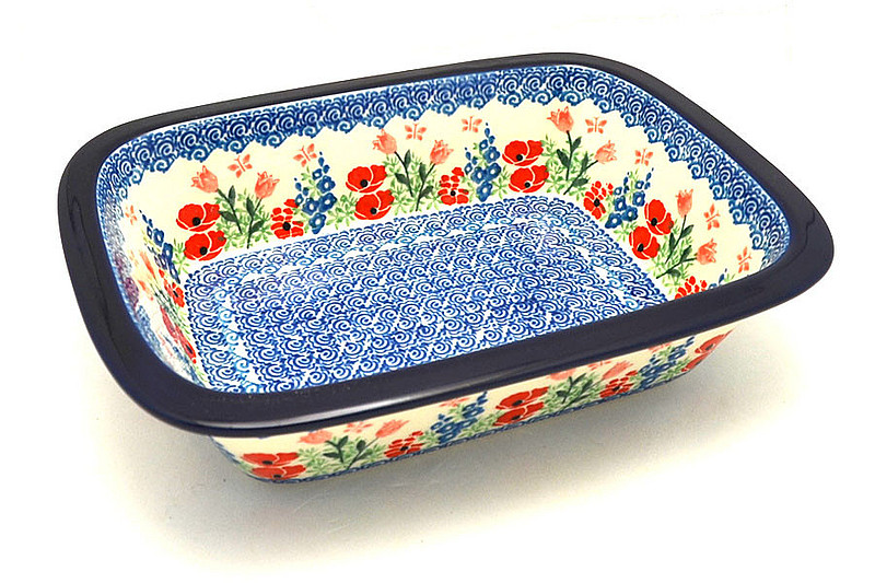 Ceramika Artystyczna Polish Pottery Baker - Rectangular with Grip Lip - Whimsical Garden 162-3220a (Ceramika Artystyczna)