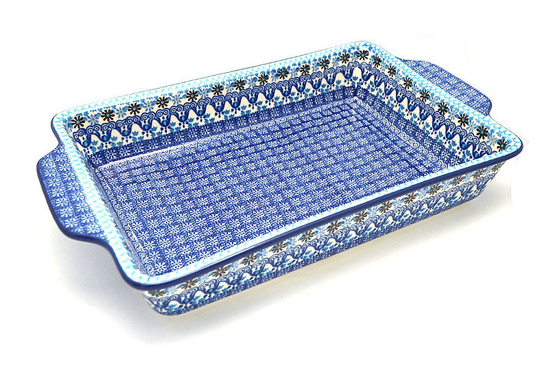 Polish Pottery Baker - Rectangular with Tab Handles - 12 cups - Blue Yonder