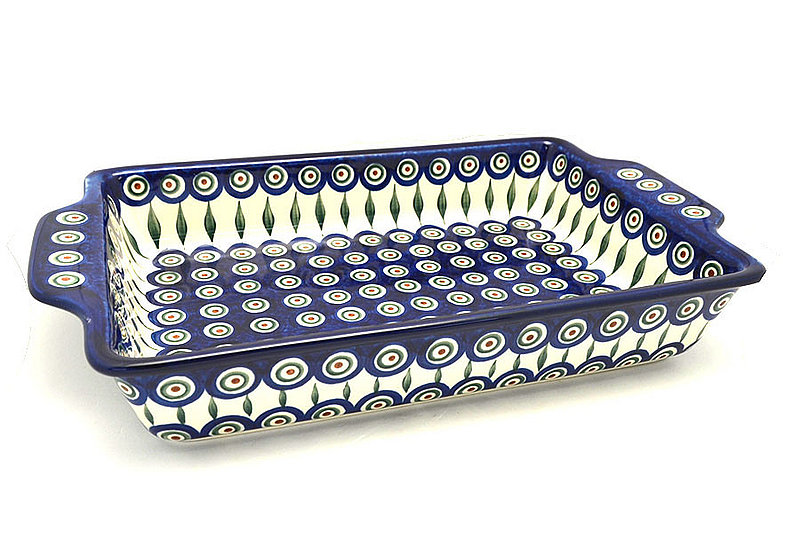 Ceramika Artystyczna Polish Pottery Baker - Rectangular with Tab Handles - 12 cups - Peacock A56-054a (Ceramika Artystyczna)