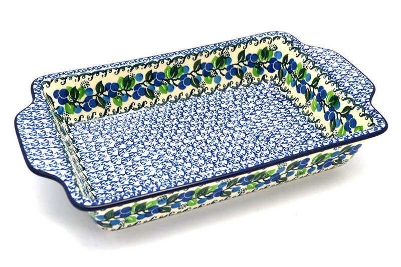 Ceramika Artystyczna Polish Pottery Baker - Rectangular with Tab Handles - 7 cups - Blue Berries A59-1416a (Ceramika Artystyczna)