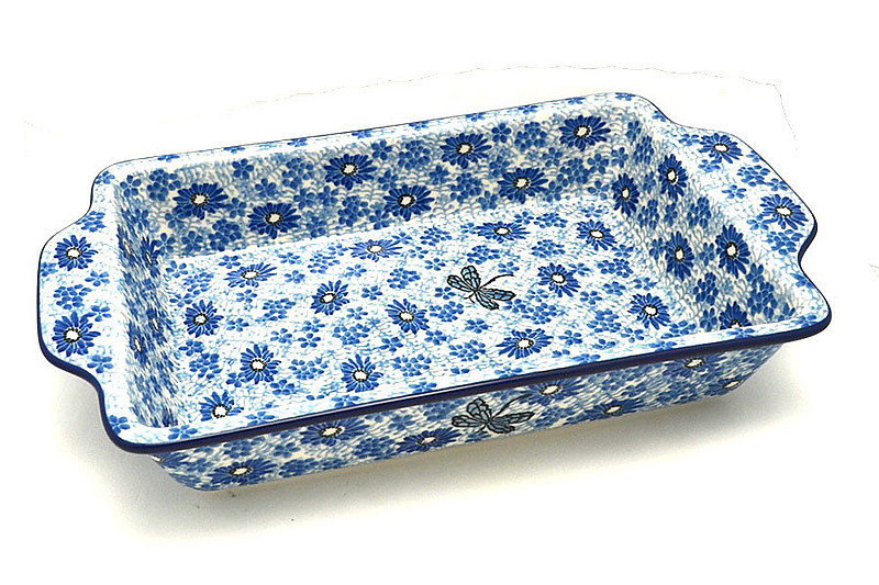 Ceramika Artystyczna Polish Pottery Baker - Rectangular with Tab Handles - 7 cups - Blue Dragonfly A59-2999a (Ceramika Artystyczna)
