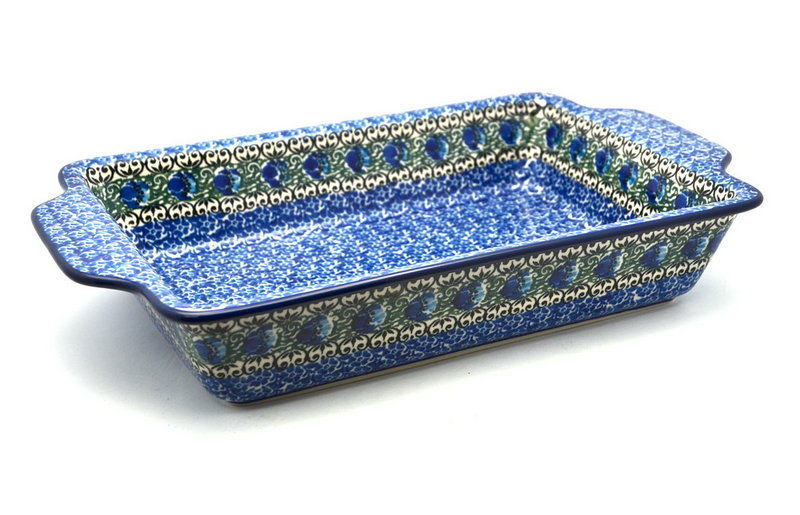 Ceramika Artystyczna Polish Pottery Baker - Rectangular with Tab Handles - 7 cups - Peacock Feather A59-1513a (Ceramika Artystyczna)