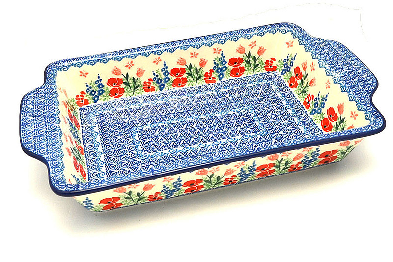 Ceramika Artystyczna Polish Pottery Baker - Rectangular with Tab Handles - 7 cups - Whimsical Garden A59-3220a (Ceramika Artystyczna)